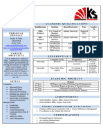 Academic Qualifications: Qualifications Institute Board/University Year Grades/ % Personal Profile