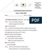 GR 8 French Revision Sheet Final Exam Term 3-2023-2024: Les Articles Contractés (À La, À L', Au, Aux)