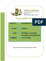 Grade 8 Informal Activities For Algebraic Expressions Teacher Guide