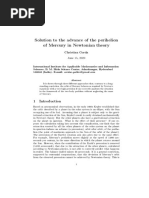 Solution To The Advance of The Perihelion of Mercury in Newtonian Theory