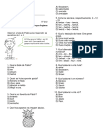 Avaliação Ingles 6 Ao 9