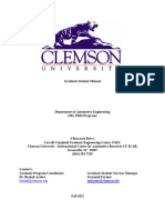 Graduate Student Manual Clemson University, Automotive Department