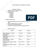 Determination of The Enthalpy of Combustion of Alcohols