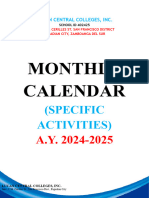 Calendar of Monthly Specific Activities