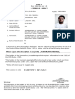 Learner'S Licence: Form 3 (See Rule 3 (A) and 13)