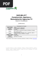 SAD-MA-017 MP Construcción, Apertura, Remodelación o Cierre de Agencia V1