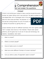 Reading Comprehension Non Fiction Grade 3 Cricket