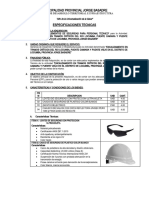 Especificaciones Implementos Personal Tecnico 2020