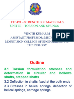 Ce3491 - Strength of Materials: Unit Iii - Torsion and Springs