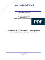 Curso de Pedagogia: A Contribuição Da Sociologia Da Educação para A Compreensão Da Educação Escolar