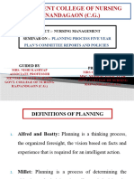 Planning Process - Five Year Plan, Committees Reports and Policies