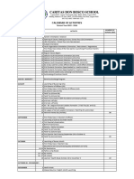 Calendar of Activities Parents