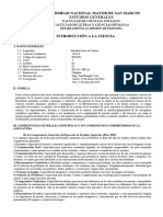 Sílabo de Introducción A La Ciencia - Estudios Generales de La Facultad de CCSS UNMSM