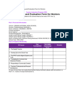 Monitoring and Evaluation Form For Mentors: Teacher Induction Program (TIP)