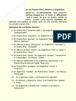 Variantes Lexicas de Puerto Rico, México y Argentina