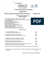 Kinematics of Machinery Question Bank