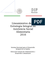 Lineamientos de La Estrategia Integral de Asistencia Social Alimentaria 2016