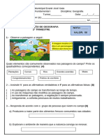 Avaliação de Geografia - 2º Trimestre - 3º Ano