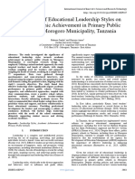 Significance of Educational Leadership Styles On Pupils Academic Achievement in Primary Public Schools in Morogoro Municipality, Tanzania