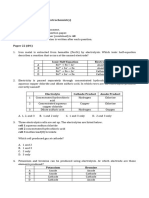 Electrochemistry Exercise IGCSE 