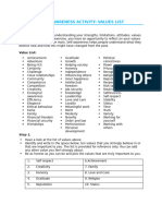 Values List Activity (Handout)