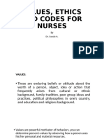 Values, Ethics and Codes For Nurses Notes