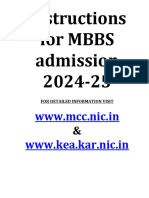 Instructions For MBBS Admission 2024-25: WWW - Mcc.nic - in WWW - Kea.kar - Nic.in