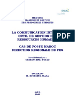 La Communication Interne. Outil de Gestion Des Ressources Humaines - Cas de Poste Maroc Direction Regionale de Fes