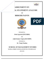 Assignment On Financial Statement Analysis Berger Paints: School of Management Studies