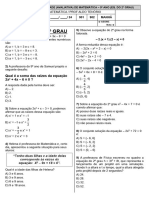 3 Atividade Avaliativa de Matemática Do 9º Ano