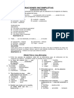 Ejercicios Previos, Práctica y Tarea de Oraciones Incompletas