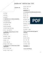 Worksheet FACTORISATION CLASS 8 TH MATH ONLY MATH