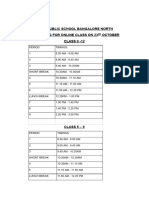 Delhi Public School Bangalore North Bell Timing For Online Class On 23 October CLASS 9 - 12