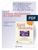 Study On The Effects of Squeeze Pressure On Mechanical Properties and Wear Characteristics of Near-Eutectic Al-Si - Cu-Mg-Ni Piston Alloy With Variable Cu Content