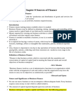 Sources of Finance - Notes