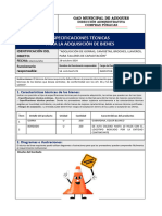 Especificaciones Técnicas para La Adquisición de Bienes: Identificación Del Objeto: Fecha: Funcionario Responsable