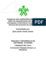 Taller de Especificación Del Modelo Conceptual y Estructurar La Propuesta Técnica Del Proyecto de Software.