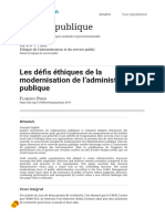 Les Défis Éthiques de La Modernisation de L'administration Publique