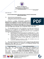 Regional Memorandum QAD-2024-025 ON-SITE MONITORING AND EVALUATION OF ELEMENTARY AND JUNIOR HIGH SCHOOL PRIVATE EDUCATION INSTITUTIONS (PEIs)