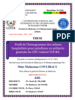 Profil de L'hémogramme Des Enfants Hospitalisés Pour Paludisme en Pédiatrie Générale Du CHU Gabriel TOURE