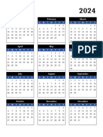 2024 Calendar Dark Blue Portrait Sunday Start