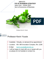 1 - Session One Pre Class Slides - Introduction To Economics of Business Strategy - Prof. Kevin E. Yousie