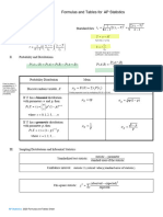 Statistics Formula Sheet and Tables 2020