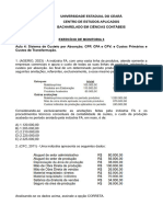 Exercício de Monitoria 3 - Sistema de Custeio Por Absorção - CPP, CPA E CPV