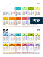 Calendario 2025 2026 Horizontal Anos Uno Encima Del Otro en Color