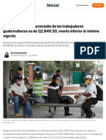 El Ingreso Mensual Promedio de Los Trabajadores Guatemaltecos Es de Q2,849.50, Monto Inferior Al Mínimo Vigente