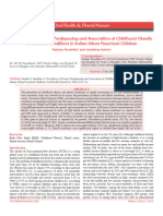 Prevalence of Factors Predisposing and Association of Childhood Obesity and Dental Conditions in Indian Urban Preschool Children