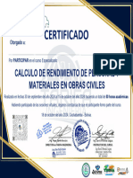 Certificado: Calculo de Rendimiento de Personal Y Materiales en Obras Civiles