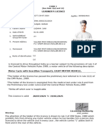 Learner'S Licence: Form 3 (See Rule 3 (A) and 13)