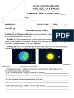 Avaliação de Ciências 4º Bimestre 3º Ano